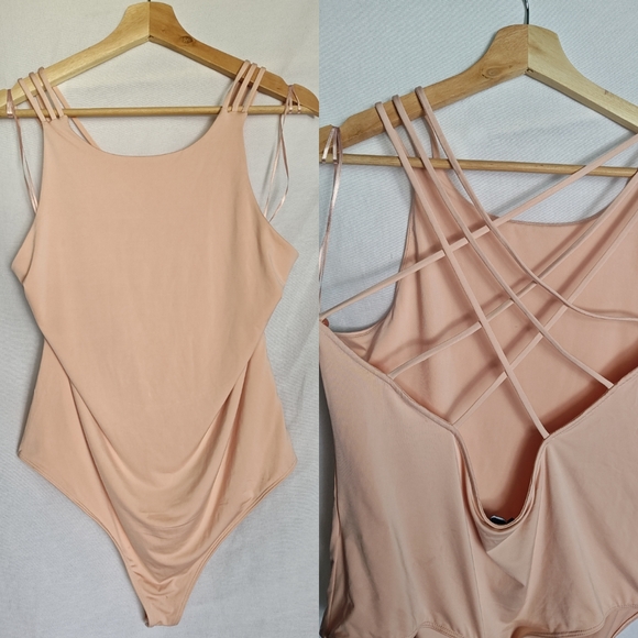 Express Body Contour Bodysuit Peach Brige  Strappy Back XL Light‎ Compression - Picture 1 of 9